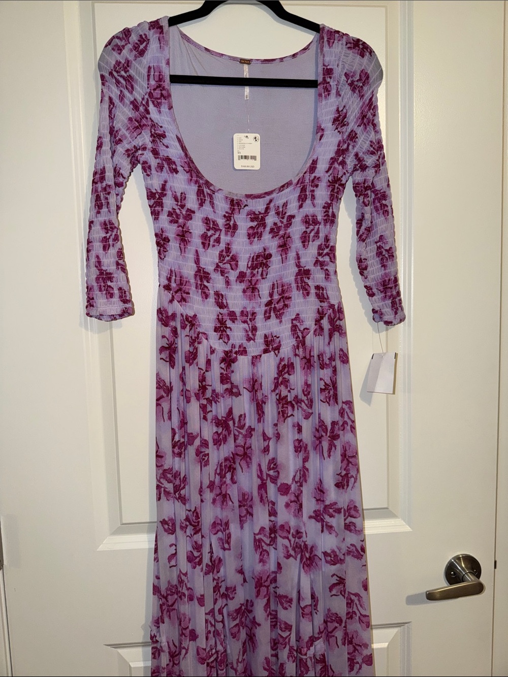 Free People Lilac Maxi Dress with Berry Floral Pattern